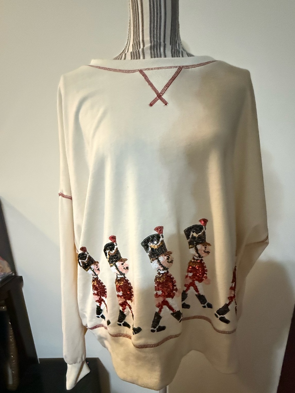 Cream Sequin Nutcracker Parade Sweatshirt Large